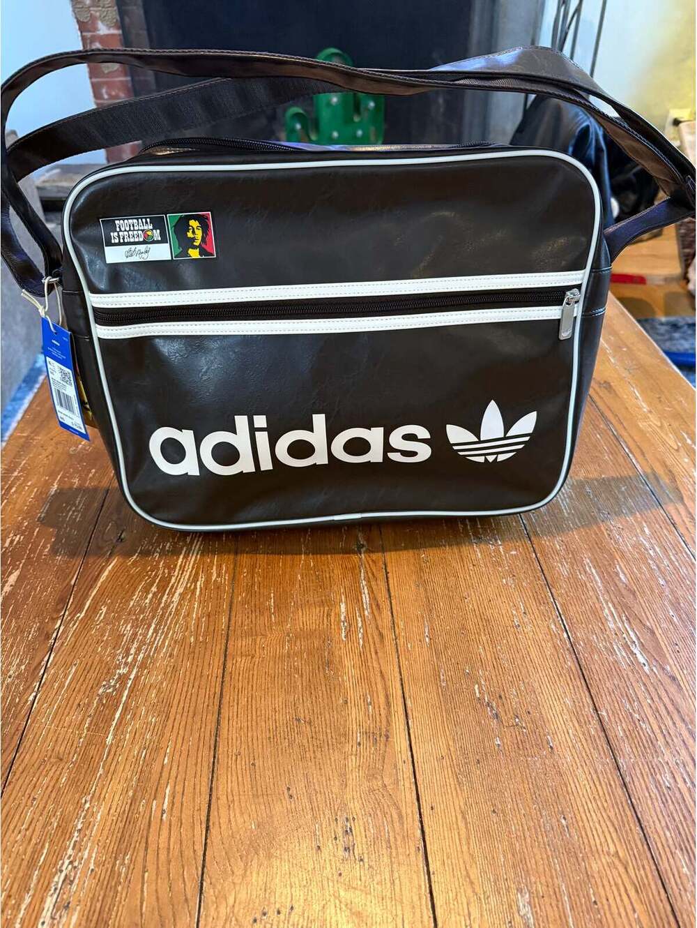 Adidas Originals Brown & White Retro Airliner Shoulder Bag – Bob Marley Detail